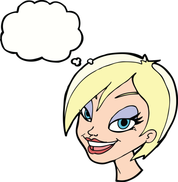 Bir insan tarafından çizilmiş düşünce kabarcığı olan güzel bir kadın yüzü.