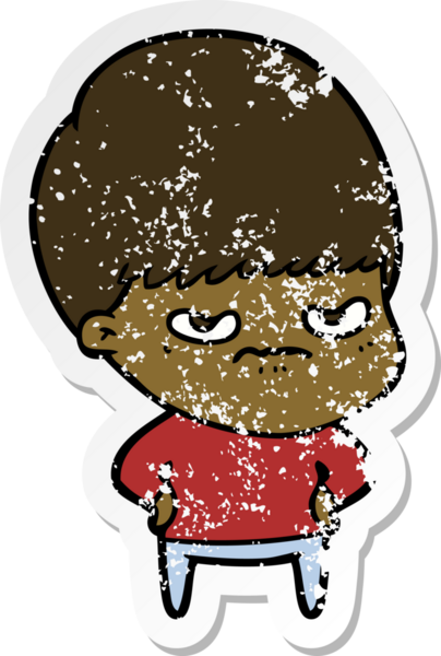 Bir insan tarafından çizilmiş kızgın bir çizgi film çocuğunun sıkıntılı çıkartması.