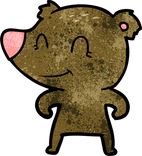 Bir insan tarafından çizilmiş gülümseyen ayı çizgi filmi.