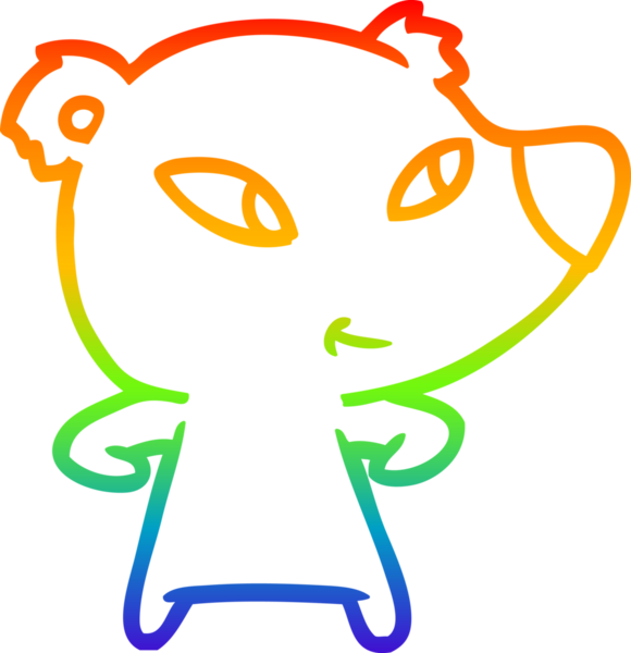 Gökkuşağı gradyanı çizimi. Bir insan tarafından çizilmiş şirin bir ayı çizgi filmi.