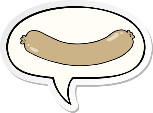 Bir insan tarafından çizilmiş konuşma balonu çıkartmalı çizgi film sosisi.