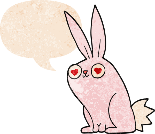 çizgi film tavşanı konuşma baloncuğuna aşık grunge dertli retro dokuma tarzı bir insan tarafından çizilmiş