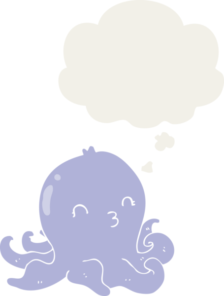 Düşünce baloncuğu olan ahtapot çizgi filmi insan tarafından çizilmiş.