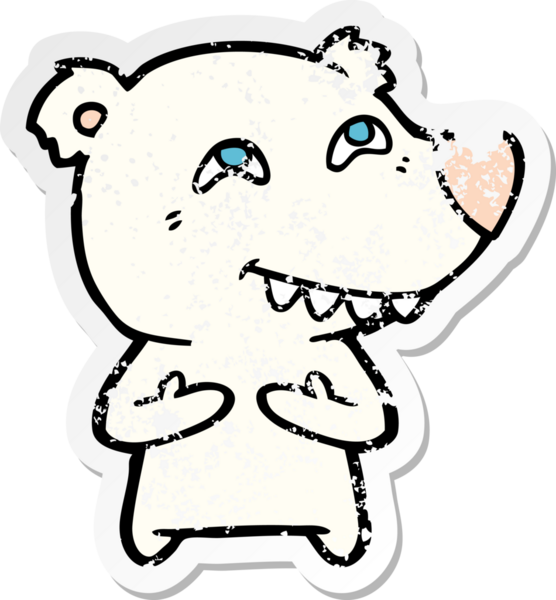 Bir insan tarafından çizilmiş dişleri gösteren karikatür kutup ayısının sıkıntılı çıkartması.