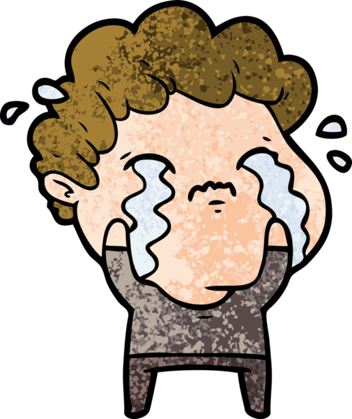 Bir insan tarafından çizilmiş ağlayan çizgi film adamı.