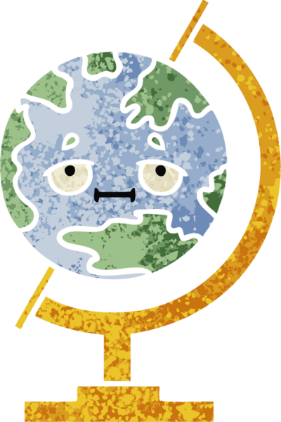 Bir insan tarafından çizilmiş bir dünyanın retro çizim stili karikatürü