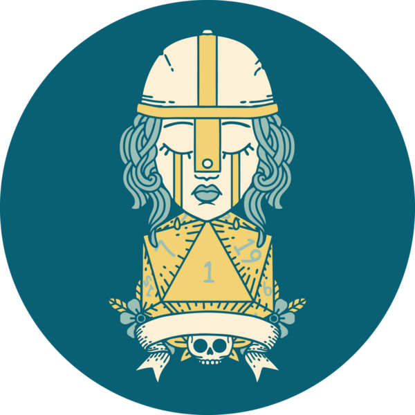 Retro Dövme Tarzı Ağlayan İnsan Dövüşçüsü Bir insan tarafından çizilmiş doğal bir D20 zarıyla