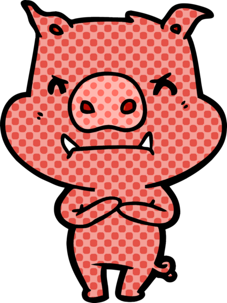 Bir insan tarafından çizilmiş kızgın çizgi film domuzu.