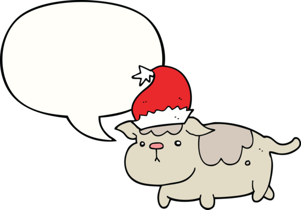Bir insan tarafından çizilmiş konuşma balonu olan şirin bir Noel köpeği.