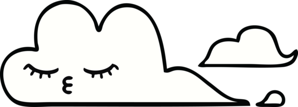 Bir insan tarafından çizilmiş beyaz bir bulutun sevimli karikatürü.