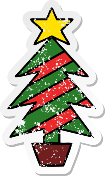 Bir insan tarafından çizilmiş şirin bir karikatür Noel ağacının sıkıntılı çıkartması.