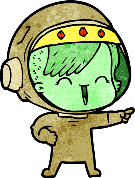 Bir insan tarafından çizilmiş mutlu uzay kızı.