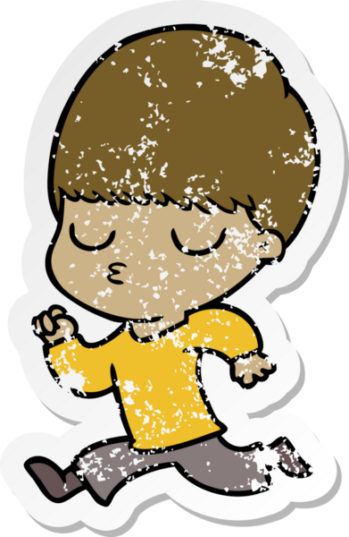 Bir insan tarafından çizilmiş, sıkıntılı bir çizgi film çıkartması.