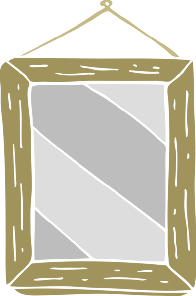 Bir insan tarafından çizilmiş düz renkli çizgi film aynası