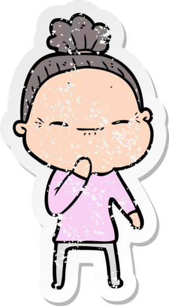 Bir insan tarafından çizilmiş barışçıl yaşlı bir kadının sıkıntılı çıkartması.