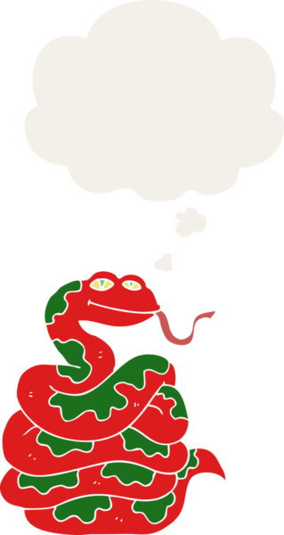 Düşünce baloncuklu çizgi film yılanı insan tarafından çizilmiş.