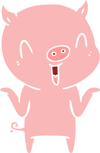 Bir insan tarafından çizilmiş mutlu düz renkli çizgi film domuzu