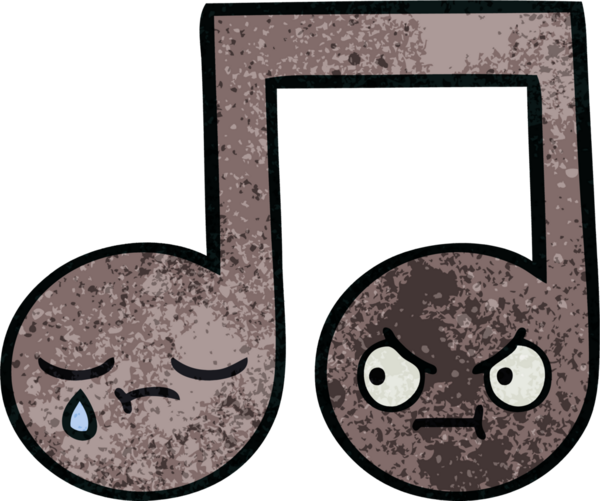 Bir insan tarafından çizilmiş müzikal notanın retro grunge desen karikatürü