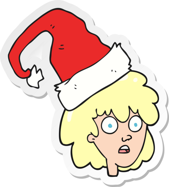 Bir insan tarafından çizilmiş Noel Baba şapkalı bir karikatür kadının çıkartması.