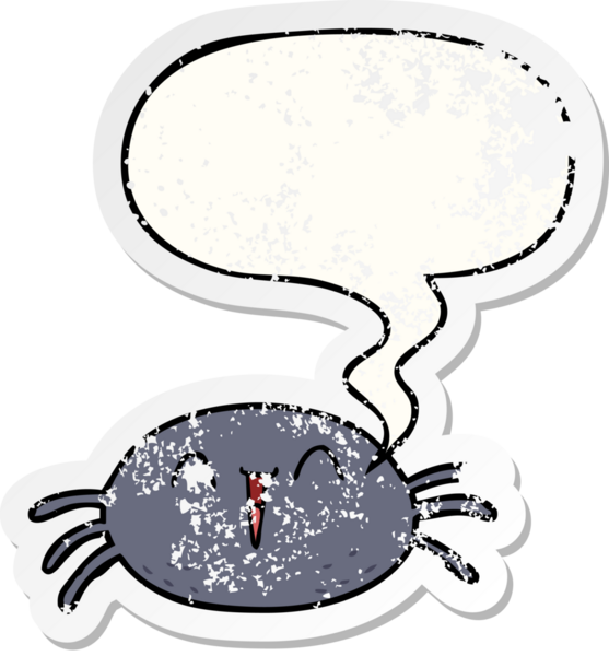 Konuşma baloncuklu çizgi film örümceği bir insan tarafından çizilmiş sıkıntılı eski bir çıkartma