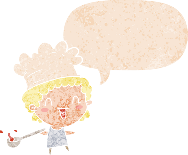 Konuşma baloncuğu olan karikatür şefi bir insan tarafından çizilmiş dertli retro tarzı