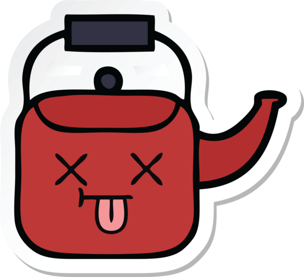 Bir insan tarafından çizilmiş şirin bir çaydanlığın çıkartması.