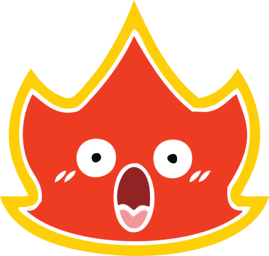 Bir insan tarafından çizilen ateşin düz renkli retro karikatürü