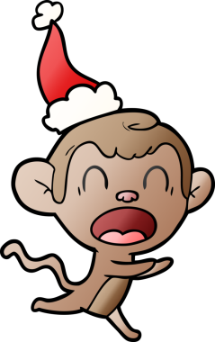 Bir insan tarafından çizilmiş Noel Baba şapkası giymiş bir maymunun gradyan çizimi.