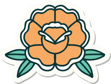 Bir insan tarafından çizilmiş geleneksel bir çiçek stiliyle dövme çıkartması.