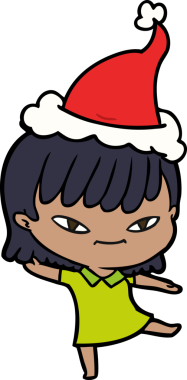 Bir insan tarafından çizilmiş Noel Baba şapkası giyen bir kadının el çizimi.