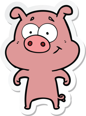 Bir insan tarafından çizilmiş mutlu çizgi film domuzu çıkartması.