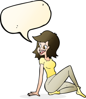 Bir insan tarafından çizilen konuşma baloncuğuyla mutlu görünen güzel bir kadın.