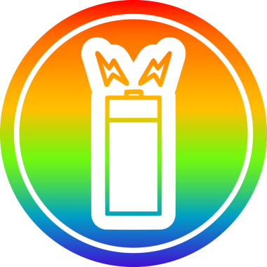 bir insan tarafından çizilmiş gökkuşağı gradyanı olan akü dairesel simgesi