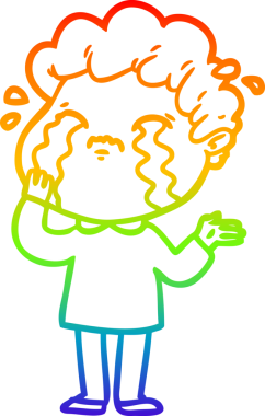 Gökkuşağı gradyan çizimi bir insan tarafından çizilmiş ağlayan bir karikatür adamı çiziyor.