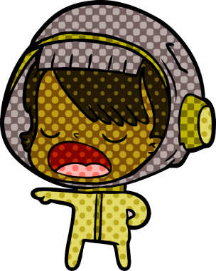 Karikatür astronot kadın bir insan tarafından çizilmiş.