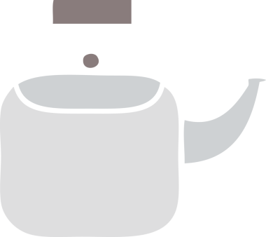 Bir insan tarafından çizilmiş bir çaydanlığın düz renkli retro karikatürü