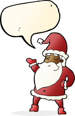 Bir insan tarafından çizilmiş konuşma balonlu Noel Baba çizgi filmi.