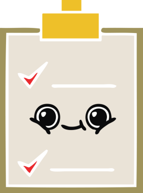 Bir insan tarafından çizilmiş bir kontrol listesinin düz renk retro karikatürü