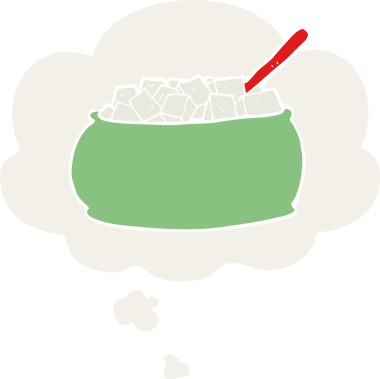 insan tarafından çizilmiş düşünce baloncuklu çizgi film şeker kasesi.