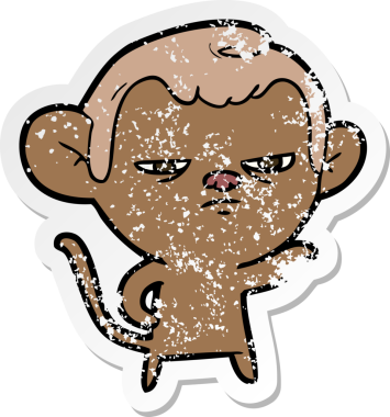 Bir insan tarafından çizilmiş karikatür maymununun sıkıntılı çıkartması