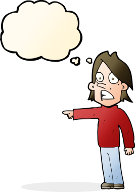 Bir insan tarafından çizilen düşünce baloncuğuyla adamı şaşırtan çizgi film.