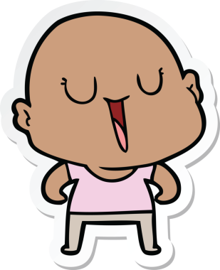 Bir insan tarafından çizilmiş mutlu, kel bir adamın çıkartması.