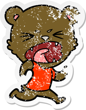 Bir insan tarafından çizilmiş kızgın bir çizgi film ayısının sıkıntılı çıkartması.