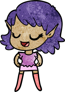 Bir insan tarafından çizilmiş mutlu elf kızı.