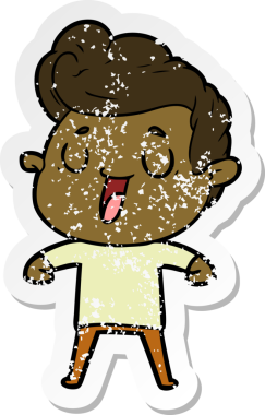 Bir insan tarafından çizilmiş mutlu bir çizgi film karakterinin sıkıntılı çıkartması.