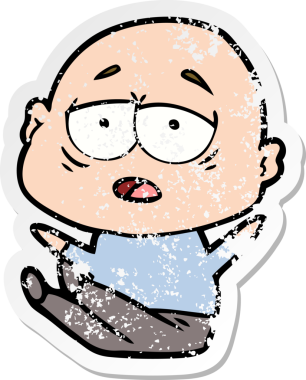 Bir insan tarafından çizilmiş yorgun ve kel bir adamın sıkıntılı çıkartması.