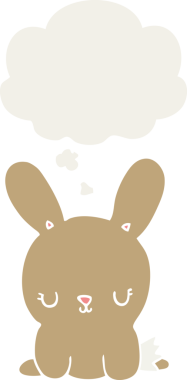 Bir insan tarafından çizilmiş düşünce baloncuklu sevimli çizgi film tavşanı.