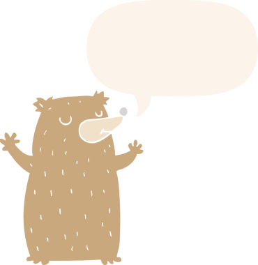 Bir insan tarafından çizilmiş eski tarz konuşma baloncuğu olan çizgi film ayısı.