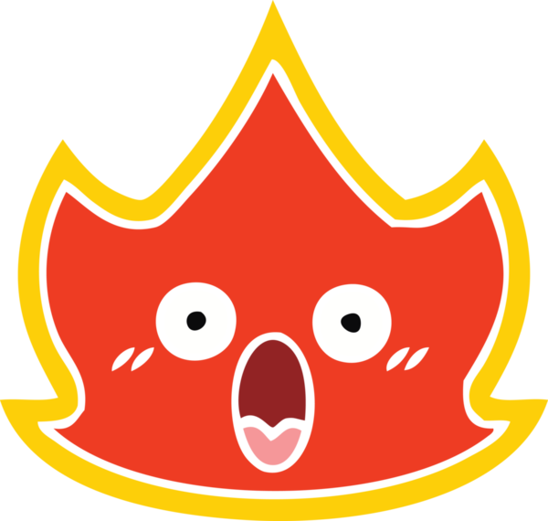 Bir insan tarafından çizilen ateşin düz renkli retro karikatürü