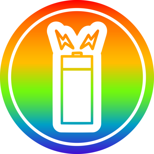 bir insan tarafından çizilmiş gökkuşağı gradyanı olan akü dairesel simgesi